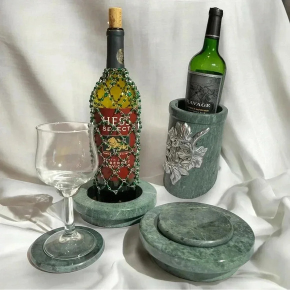 Set of 2 Jade Green Marble Wine Coasters - Picture 1 of 11
